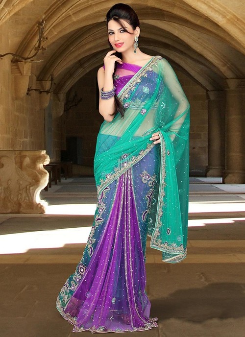Turquoise Shade Net Ready Pleated Saree