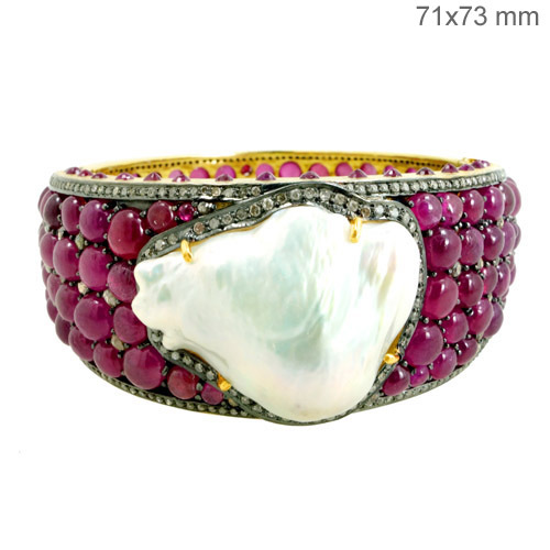 Ruby Pearl Diamond Gold Bangle