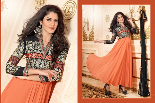 Printed Ladies Suits - Georgette, Multiple Sizes, Orange | Elegant Design, Vibrant Colors, Skin-Friendly Fabric, Graceful Appearance