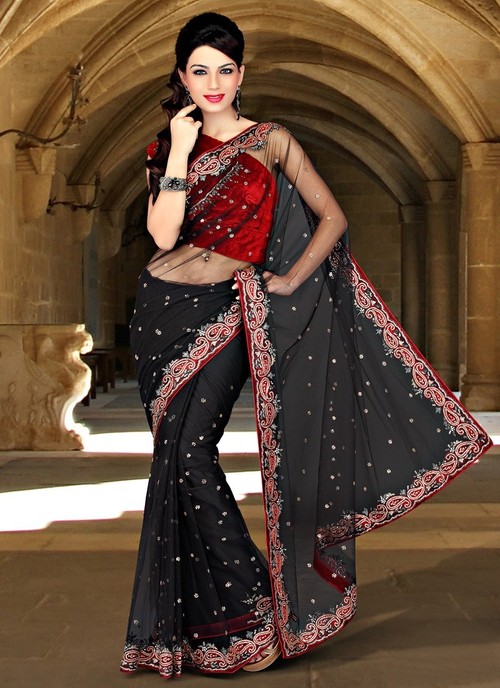 Black Net Saree