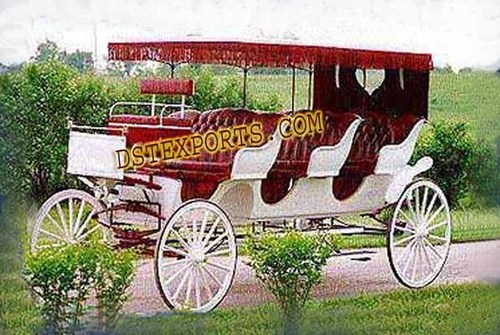 Three Seater Horse Drawn Carriage - Wood and Metal, 10ft x 5ft x 6ft, Red and White | Elegant Design, Spacious Seating, Comfortable Ride
