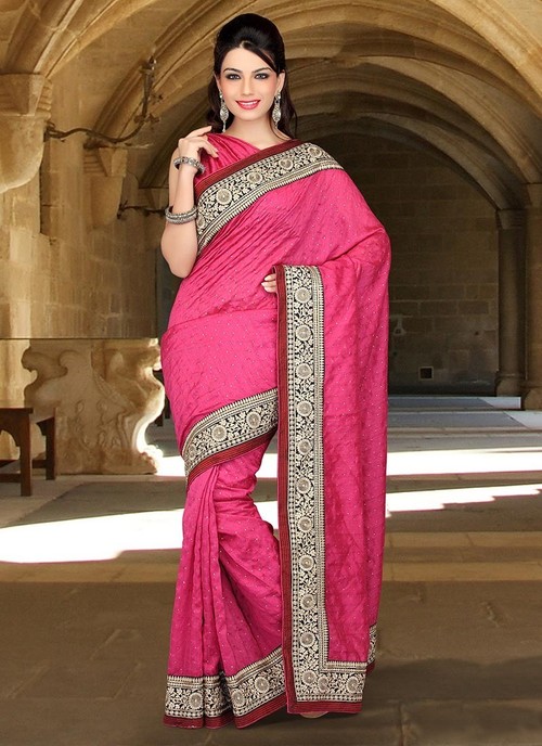 Pink Art Silk Embroidered Saree