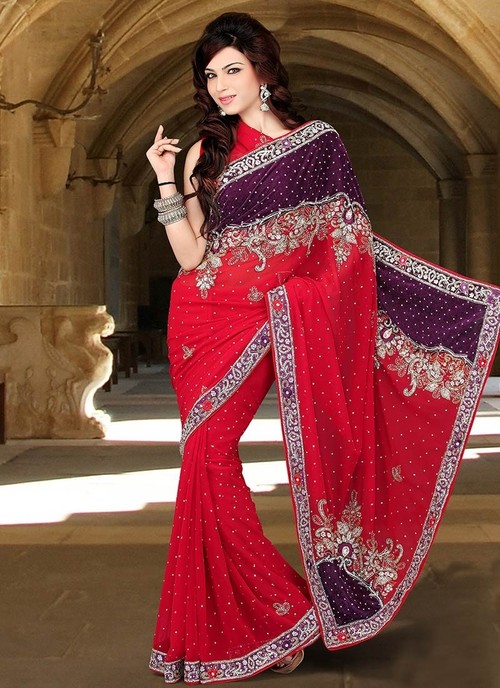 Red Stones Adorned Georgette Saree
