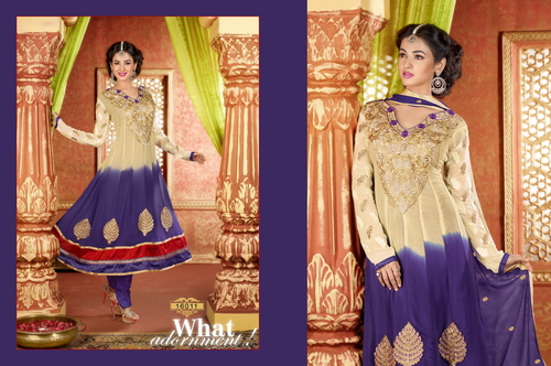 DESIGNER PARTY WEAR - Georgette Anarkali Suit, Purple | Floral Embroidery, Elegant, Comfortable, Ankle Length, Customizable