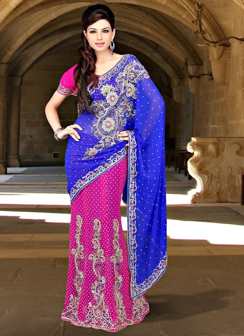 Blue Shade Faux Chiffon Lehenga Saree