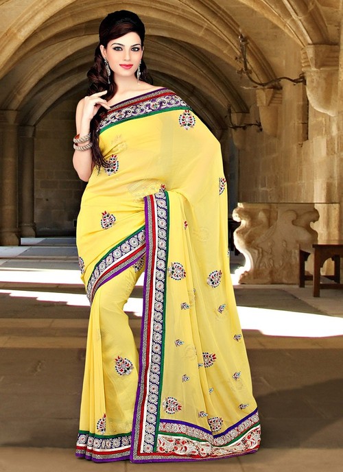 Yellow Faux Georgette Saree