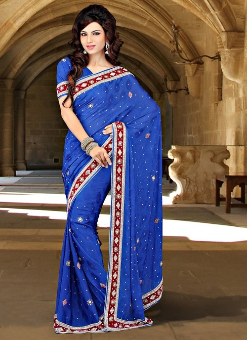Blue Crepe Jacquard Saree