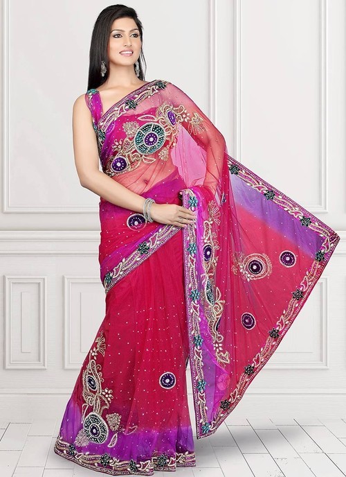 Red Net Saree