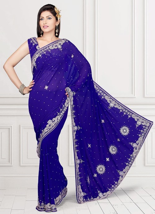 Blue Embroidered Saree