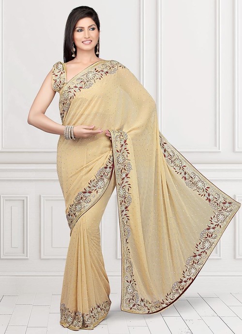 Beige Color Faux Georgette Saree