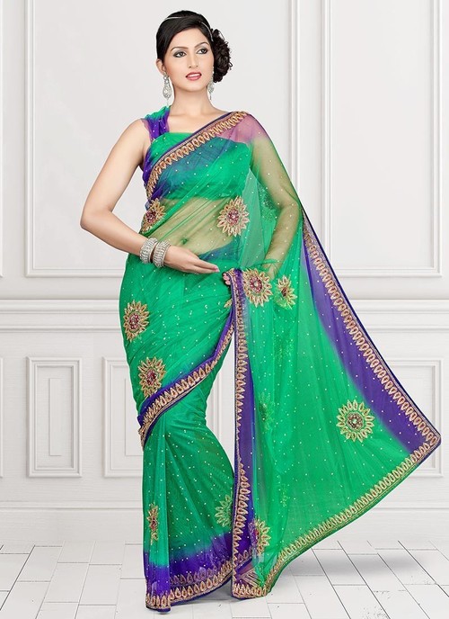 Green Embroidered Saree