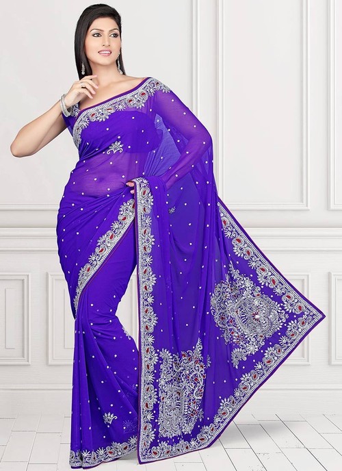 Blue Embroidered Saree