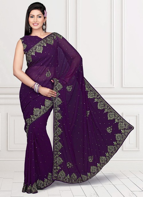 Violet Faux Georgette Saree
