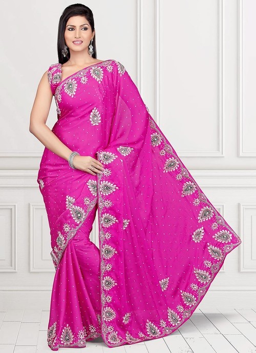 Pink Satin Saree