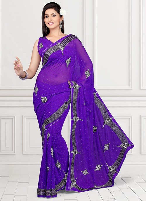 Violet Embroidered Saree
