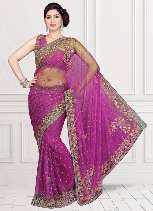 Purple Net Saree