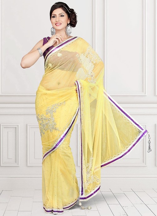 Yellow Net Saree