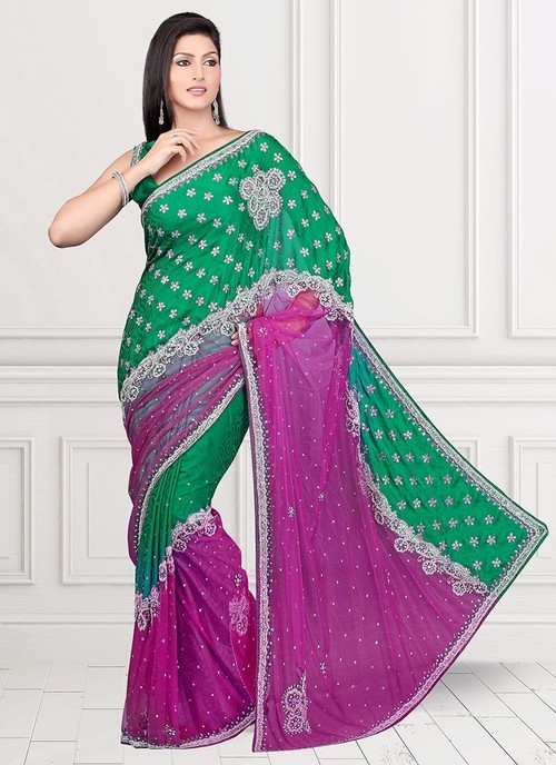 Green And Pink Jacquard Saree