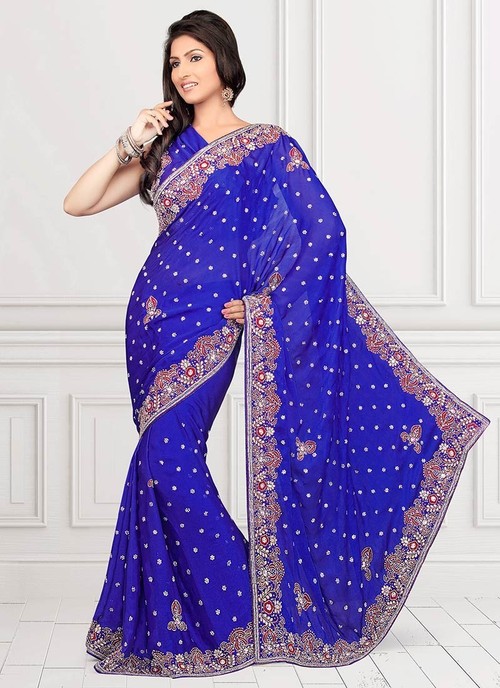 Blue Satin Saree