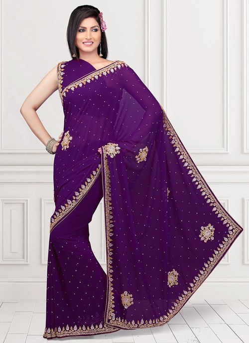 Violet Faux Chiffon Saree