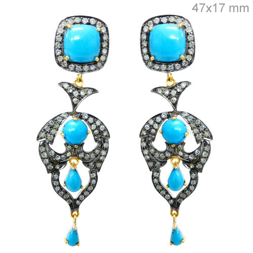 Turquoise Diamond Gold Earrings