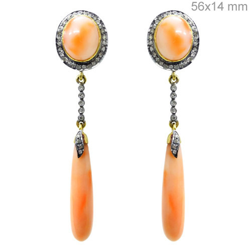 Gold Diamond Coral Earrings