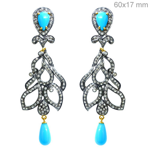 Turquoise Diamond Gold Earrings