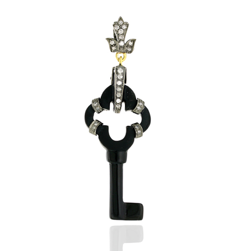 Pave Diamond Gold Gemstone Pendant