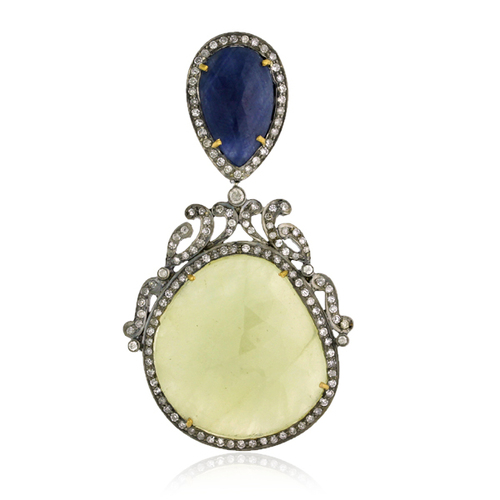 Pave Diamond Gold Gemstone Pendant