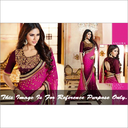 Pink Designer Saree - Lightweight Georgette, 5.5 Meters, Pink | Embroidered Design, Blouse Included, Party Wear