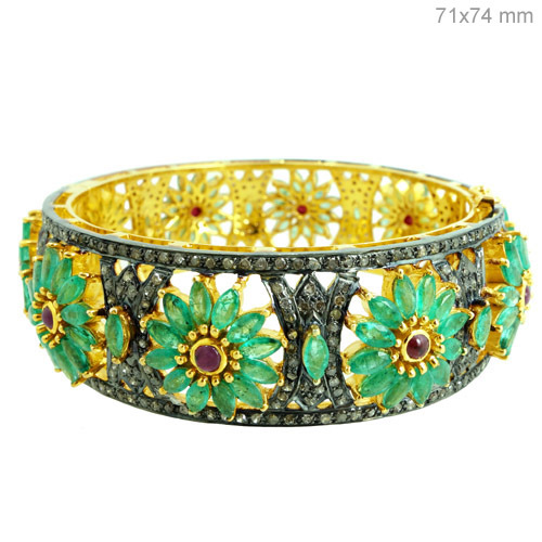 Emerald Ruby Diamond Gold Bangle