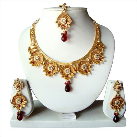 Flower Kundan Gold Tone Necklace Set 63