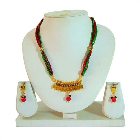 Red Green Laxmi Coin Pendant Set 225