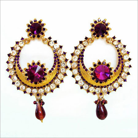 Purple Golden Kundan Long Earrings 90