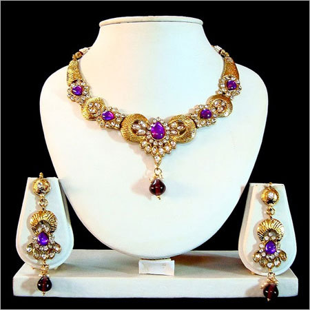 Purple Kundan Necklace Set 216