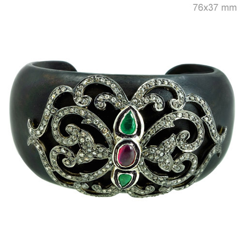 Ruby Emerald Diamond Silver Bangle
