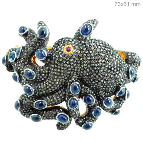 Ruby Sapphire Diamond Gold Bangle