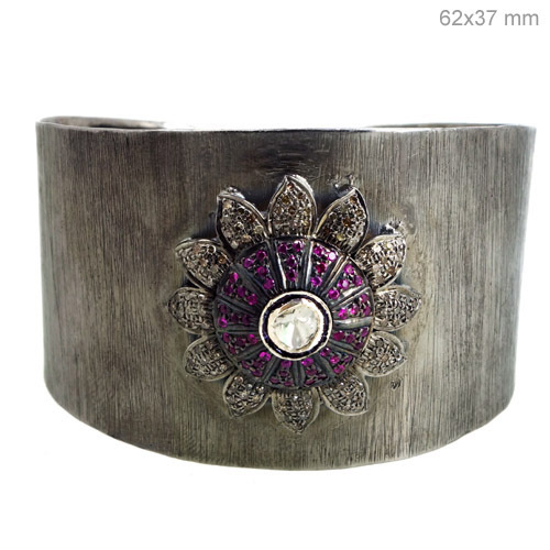Diamond Ruby Sterling Silver Bangle