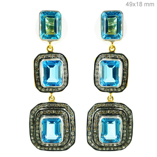 Diamond Blue Topaz Gold Earrings