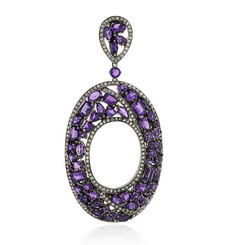 Amethyst Pave Diamond Gemstone Pendant Gemco Jewelry