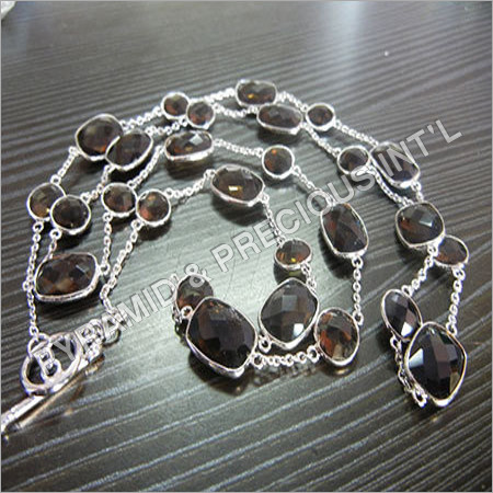Rhodium Plated Gemstone Necklace
