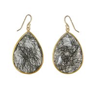 Black Rutile Gemstone Pear Drop Earring Size: 15x20mm