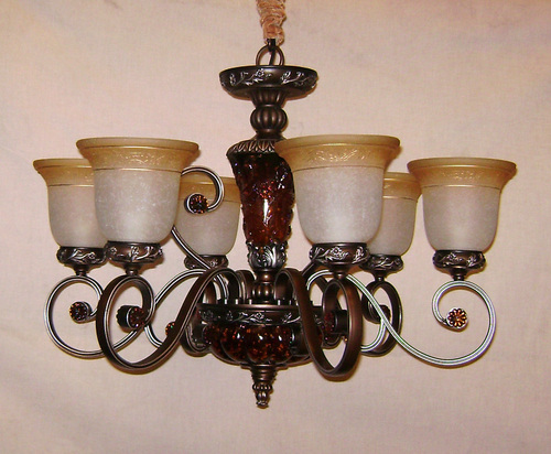 Chandelier - Metal Glass 24" Diameter Dark Bronze, 8-Light Incandescent, Crystal Accents, Elegant Design
