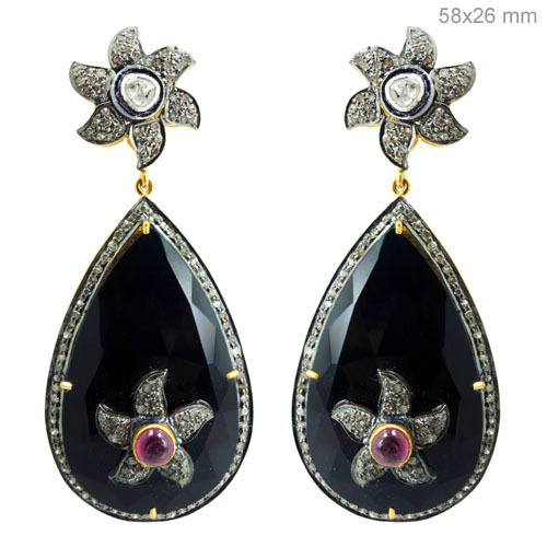 Ruby Onyx Diamond Gold Earrings