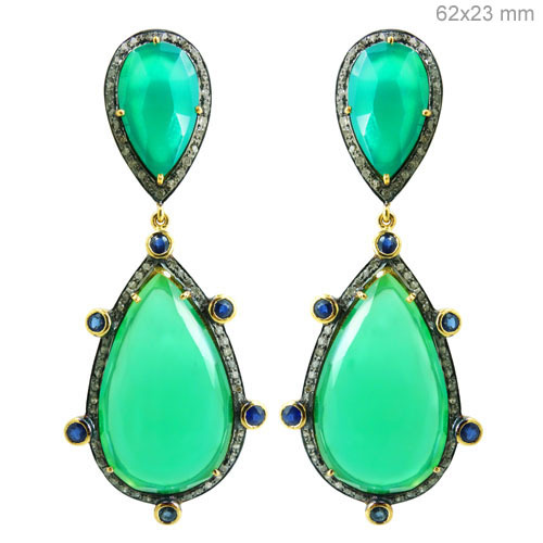 Sapphire Onyx Diamond Gold Earrings
