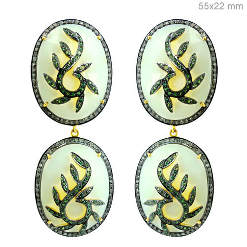 Tsavorite Opal Diamond Gold Earrings
