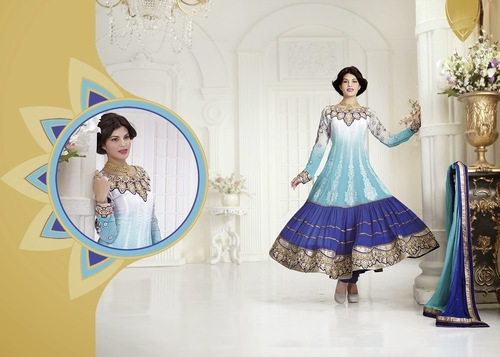 Indian Bridal Salwar Kameez Collection - Faux Georgette Top, Shantoon Bottom, Chiffon Dupatta, Free Size, Lace Resham Stone Work