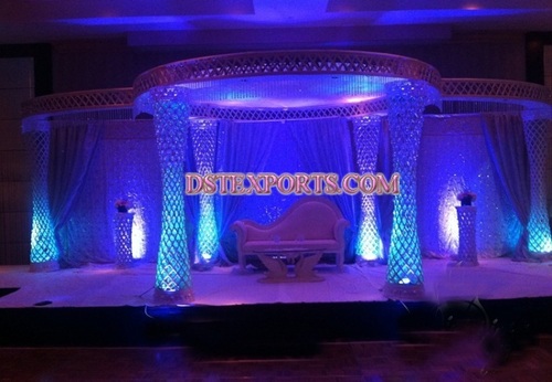 Latest Wedding Lighted Mandap Set - Fiber Wood Modular, White, Variable Dimensions | Elegant Design, LED Lighted Pillars, Easy Assembly, Customizable Backdrop, Durable Materials, 1 Year Warranty