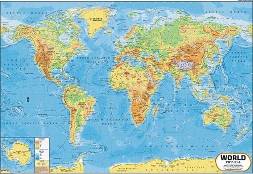 World Physical Map Dimensions: 70 X 100  Centimeter (Cm)