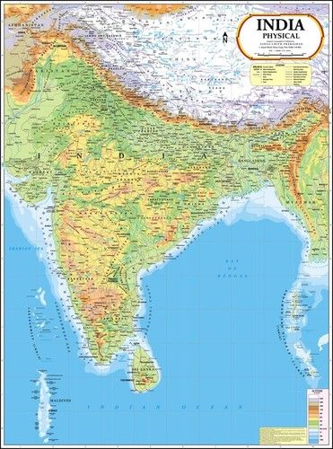 भारत भौतिक मानचित्र आयाम: 70 X 100 सेंटीमीटर (Cm)